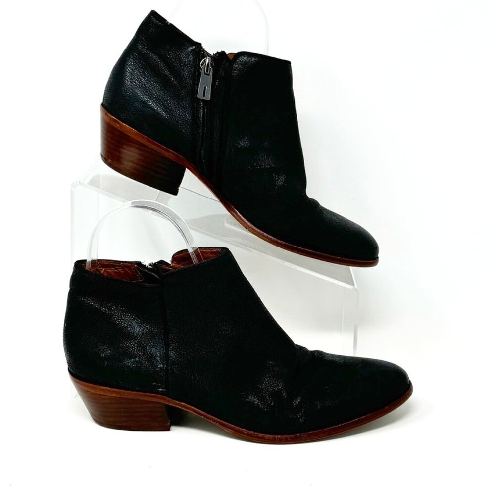 Sam Edelman Womens Black Leather Side Zip Bootie  Size 7